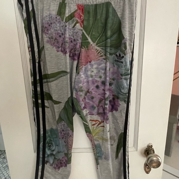 Adidas Botanical Print Cropped Length Track Pants - Picture 1 of 15